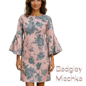 Badgley Mischka Powder Pink With Blue Floral Royal CastleCore Dress NWOT Size 6
